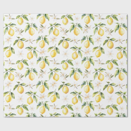 Zitrus Lemon Frucht florales botanisches Muster Geschenkpapier (Flach)
