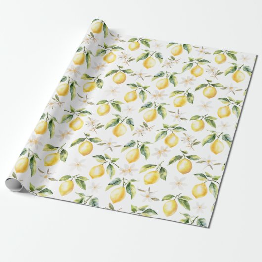 Zitrus Lemon Frucht florales botanisches Muster Geschenkpapier (Ungerollt)