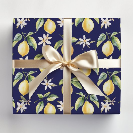 Zitrus Lemon Frucht florales botanisches Muster Geschenkpapier Set