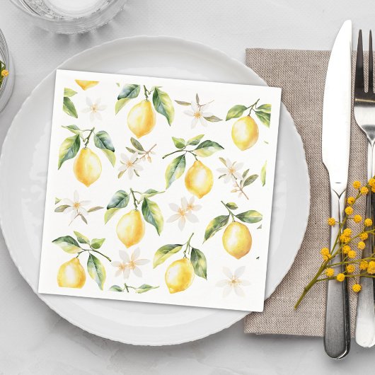 Zitrus Lemon Frucht florales botanisches Muster Serviette