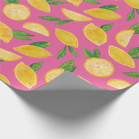 Zitrus Lemon Frucht rosa Muster Geschenkpapier (Ecke)
