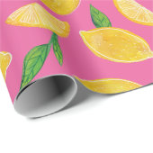 Zitrus Lemon Frucht rosa Muster Geschenkpapier (Rolleneckpunkt)