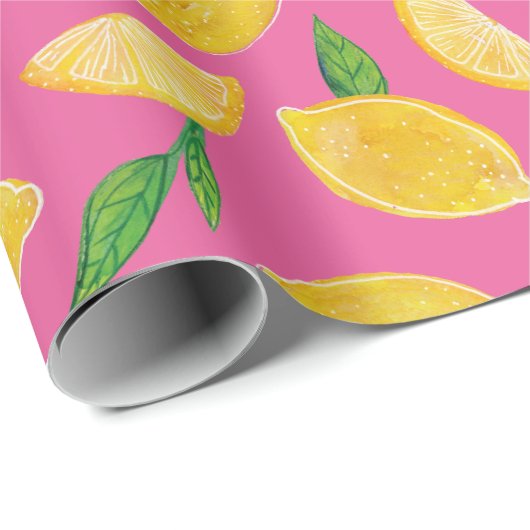Zitrus Lemon Frucht rosa Muster Geschenkpapier (Rolleneckpunkt)