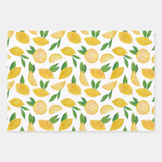 Zitrus Lemon Fruchtmuster Tissue Geschenkpapier Set (Vorderseite)
