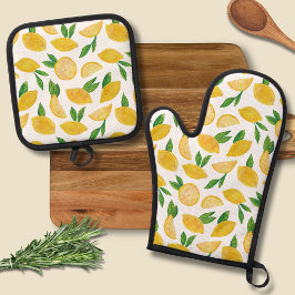 Zitrus-Lemon-Muster Ofenhandschuh & Topflappen-Set