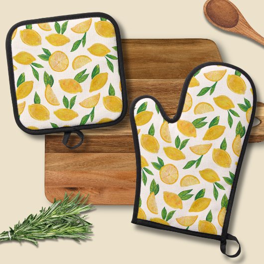 Zitrus-Lemon-Muster Ofenhandschuh & Topflappen-Set