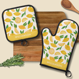 Zitrus-Lemon-Muster Ofenhandschuh & Topflappen-Set