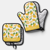 Zitrus-Lemon-Muster Ofenhandschuh & Topflappen-Set (Vorderseite/Rückseite)
