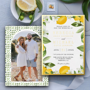 Zitrus Lemon Obstgarten Foto Hochzeit Gold Folieneinladung