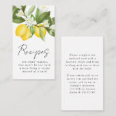 Zitrus Lemons Brautparty Rezept Anfrage Begleitkarte (Vorne/Hinten)