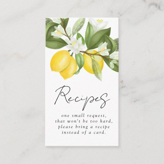 Zitrus Lemons Brautparty Rezept Anfrage Begleitkarte (Vorderseite)