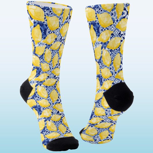 Zitrus-Limette-Mittelmeerblaue Fliese Aquarell Socken