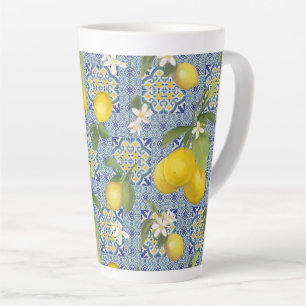 Zitrus-Limonen-Blumen Blau und Weiß Vintage-Farmha Milchtasse