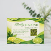 Zitrus-Limonen-Grün-Hochzeit QR-Code RSVP Karte (Stehend Vorderseite)