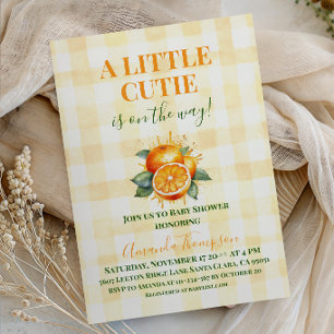 Zitrus Little Cutie Gelb Gingham Babyparty Einladung