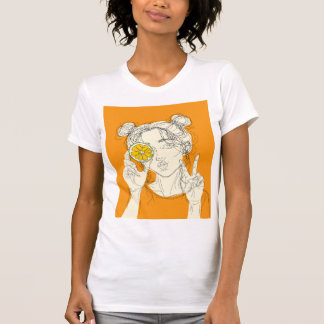 Zitrus Mädchen Linienkunst Grafik T-Shirt