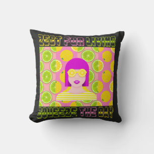 Zitrus Pop-Art-Illustration mit Drück den Tag Kissen