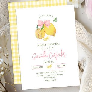 Zitrus rosa Schleife Zitrone Babyparty-Einladung Einladung