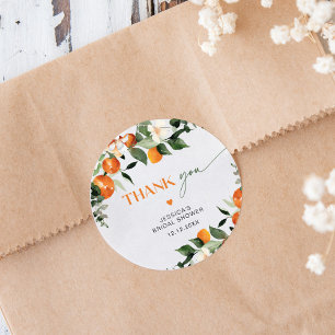 Zitrus Thema Orangen Laub Hochzeit Danke Runder Aufkleber