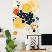 Zitrus- und Beeren-Botanik Mixed Media Poster (Heimbüro)