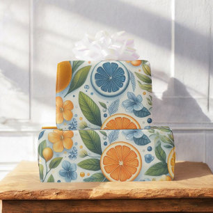Zitrus-Wasserfarbe Orange Frucht Botanisch Sommer Geschenkpapier