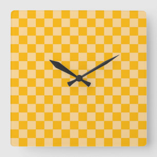 Zitruscreme Karo-Schachbrettmuster Quadratische Wanduhr