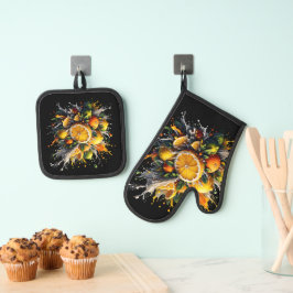 Zitrusexplosion Ofenhandschuh & Topflappen-Set