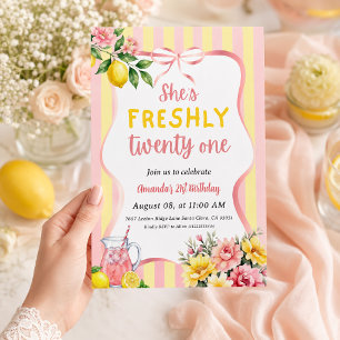Zitrusfrisch 21 Florale Pink Lemonade Geburtstagsf Einladung