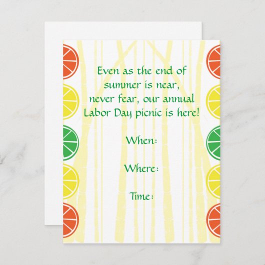 Zitrusfrucht-Bambus-Party Einladung (Vorne/Hinten)