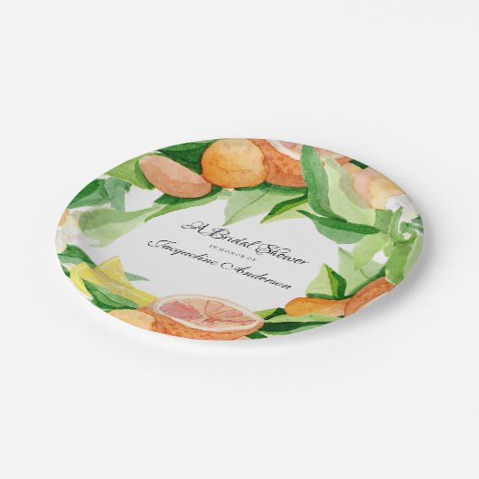 Zitrusfrucht-Brautparty-Tee-Party-orange Pappteller (Schrägansicht)
