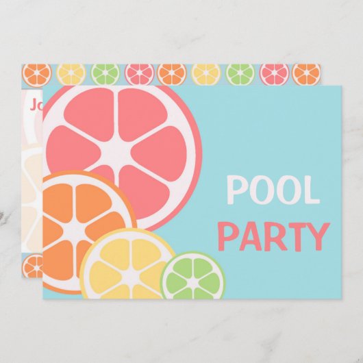 Zitrusfrucht-Pool-Party Einladung (Vorne/Hinten)