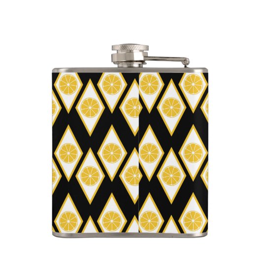 Zitrusfrucht-Scheiben im modernen Diamant-Muster Flachmann (Rückseite)