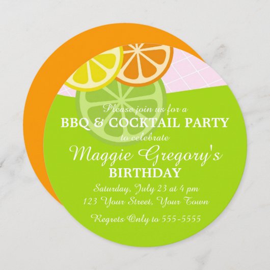 Zitrusfrucht-Sommer-Party Einladung (Vorne/Hinten)