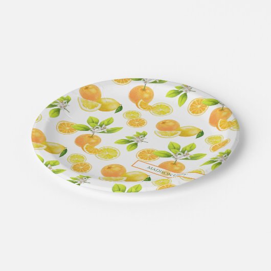 Zitrusfrüchte Art Orange und Zitronen Patten Pappteller (Schrägansicht)