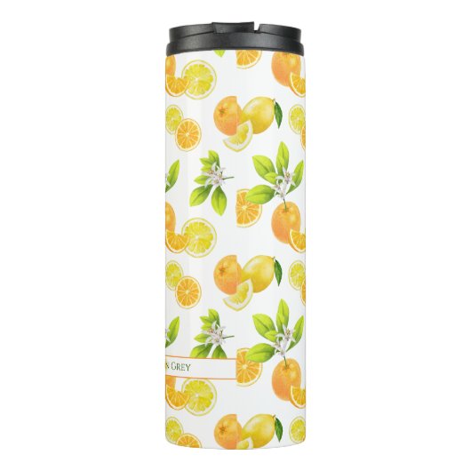 Zitrusfrüchte Art Orange und Zitronen Patten Thermosbecher (Rückseite)