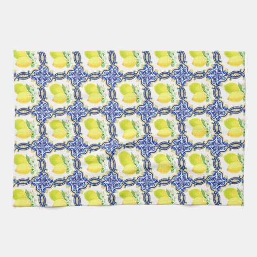 Zitrusfrüchte aus dem Mittelmeerraum, blau und wei Geschirrtuch (Horizontal)