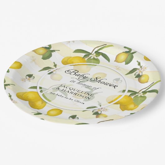 Zitrusfrüchte Blume Foliage Wasserfarbe Babydusche Pappteller (Schrägansicht)