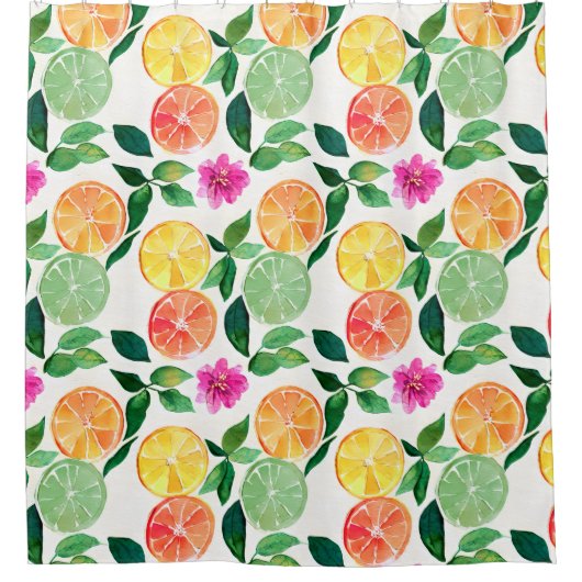 Zitrusfrüchte Botanische Flora Wasserfarbe Duschvorhang (Vorderseite)