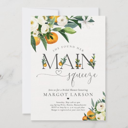 Zitrusfrüchte-Brautparty, das sie als Hauptpresse  Einladung (Vorderseite)