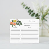 Zitrusfrüchte-Brautparty-Rezept-Karte (Stehend Vorderseite)