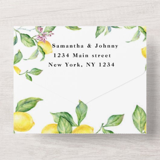 Zitrusfrüchte Exotic Garden Yellow Lemon Wedding A All In One Einladung (Rückseite)