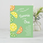 Zitrusfrüchte Farbige 1. Geburtstag Einladungen (Stehend Vorderseite)