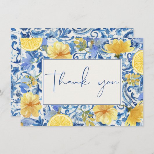 Zitrusfrüchte-Hauptpresse, blaues Brautparty Dankeskarte (Vorne/Hinten)