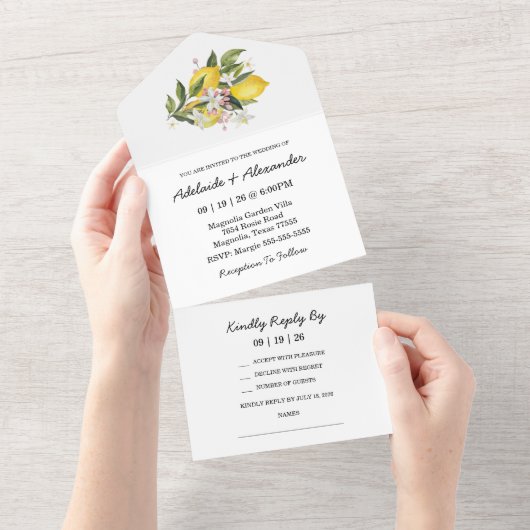 Zitrusfrüchte-Hochzeit im Mittelmeerraum All In One Einladung (Abreißen)