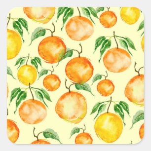 Zitrusfrüchte in Aquarellfarbe, tropisches Muster. Quadratischer Aufkleber