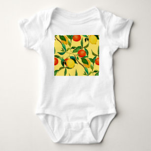 Zitrusfrüchte, lebendiges Aquarellmuster. Baby Strampler