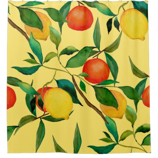 Zitrusfrüchte, lebendiges Aquarellmuster. Duschvorhang (Vorderseite)