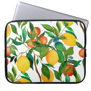 Zitrusfrüchte, lebendiges Aquarellmuster. Laptopschutzhülle