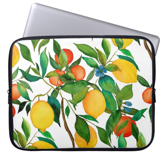 Zitrusfrüchte, lebendiges Aquarellmuster. Laptopschutzhülle (Vorderseite)