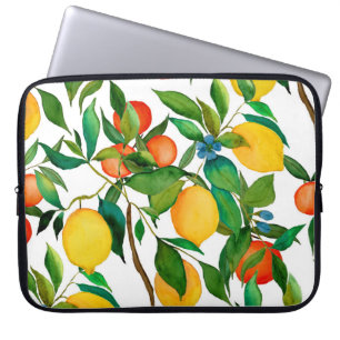 Zitrusfrüchte, lebendiges Aquarellmuster. Laptopschutzhülle